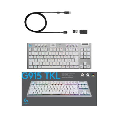 Logitech – G915 TKL Tenkeyless LIGHTSPEED Gaming Keyboard – WHITE -TACTILE SWITCH (Nordic)